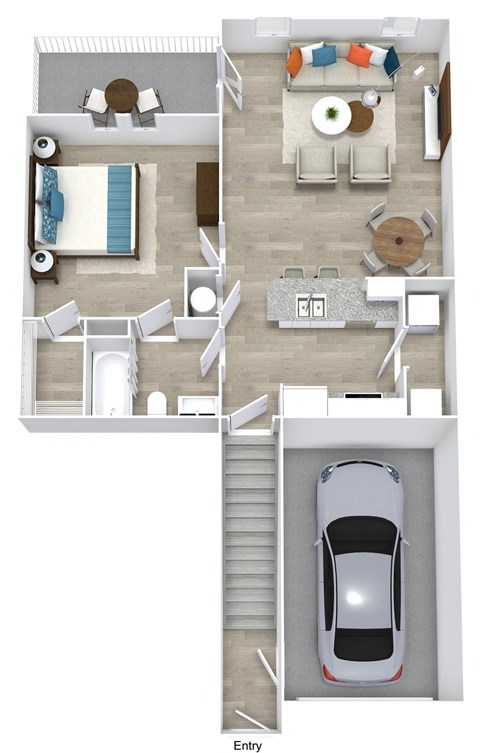 Floor plan for 1 bed, 1 bath, 814 sqft